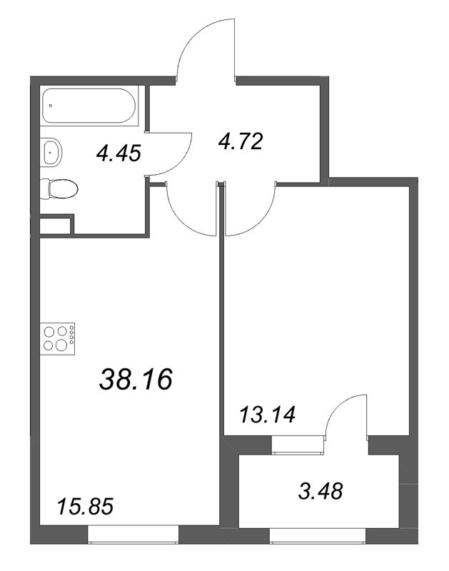 2 ккв (Евро) 38,2 м²