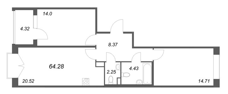 3 ккв (Евро) 64,3 м²