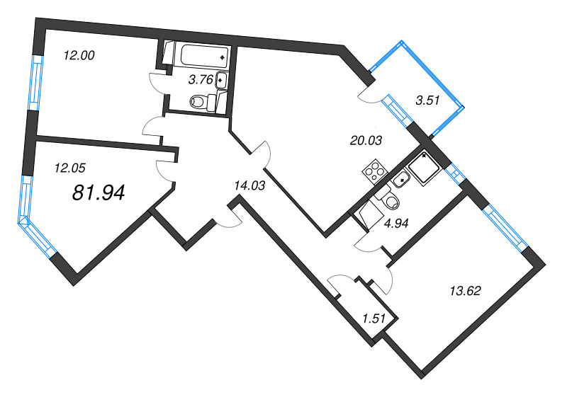4 ккв (Евро) 81,9 м²
