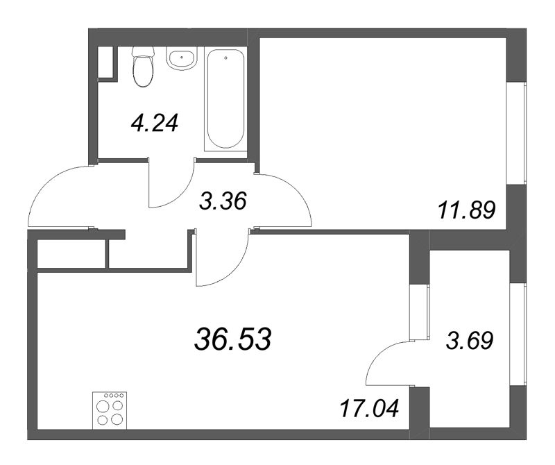 2 ккв (Евро) 36,5 м²