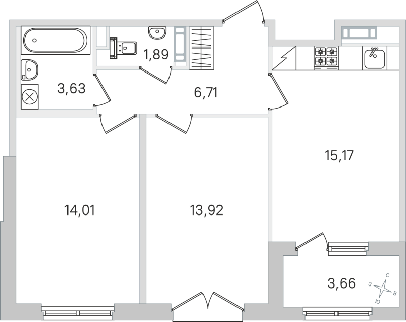 3 ккв (Евро) 55,3 м²