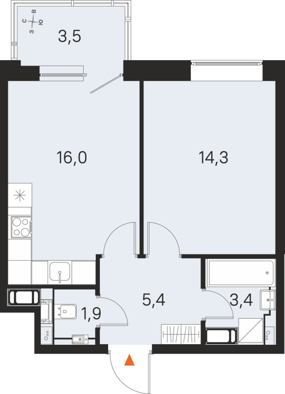 2 ккв (Евро) 41 м²