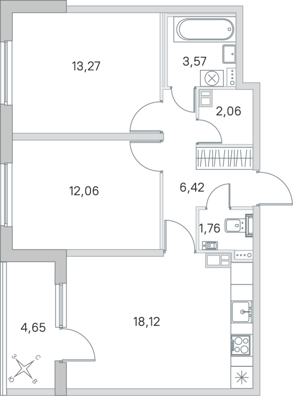 3 ккв (Евро) 57,3 м²