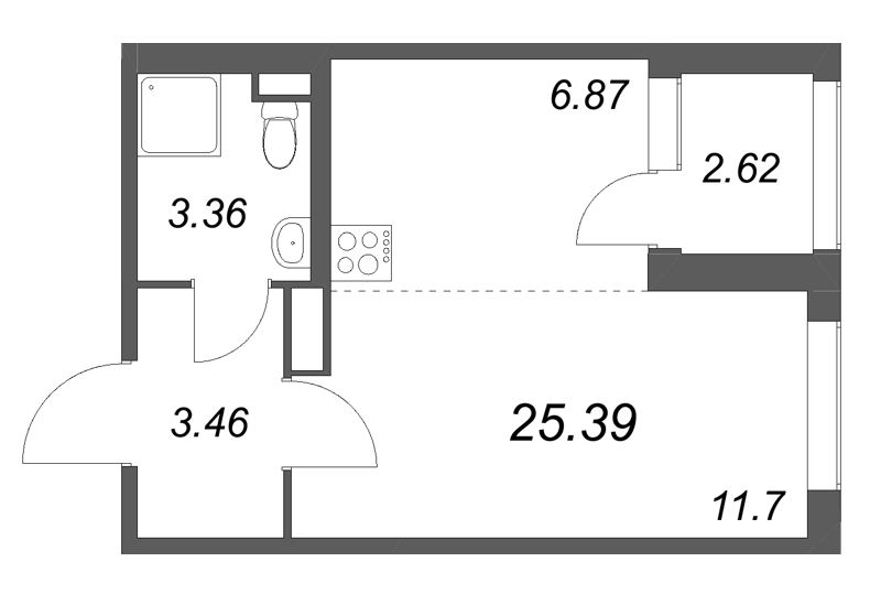 Студия 25,4 м²