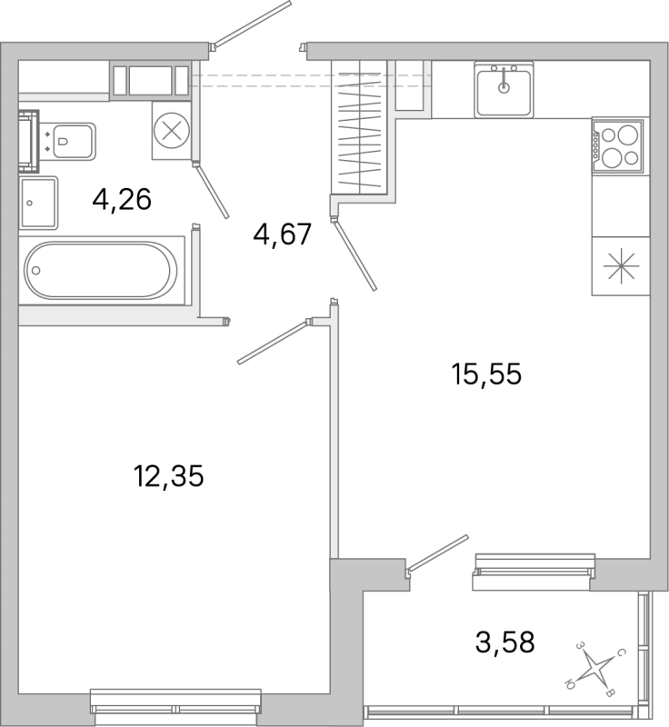2 ккв (Евро) 36,8 м²