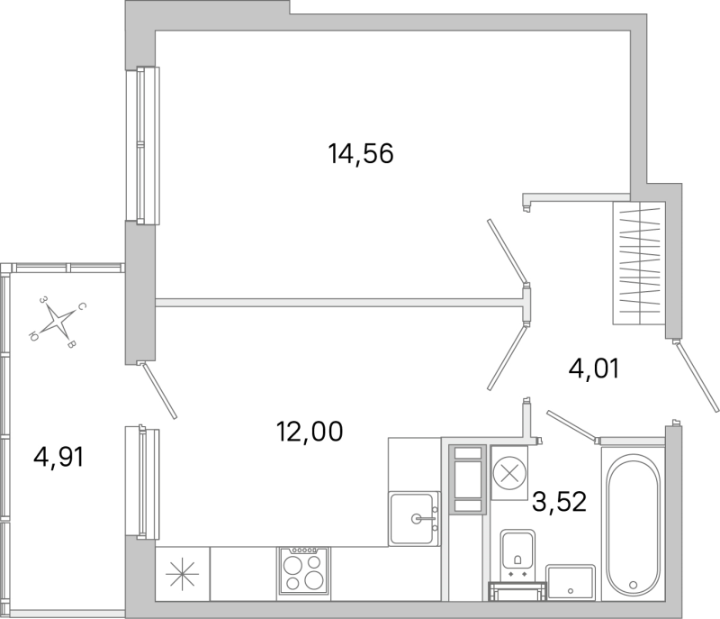 1 ккв 34,1 м²