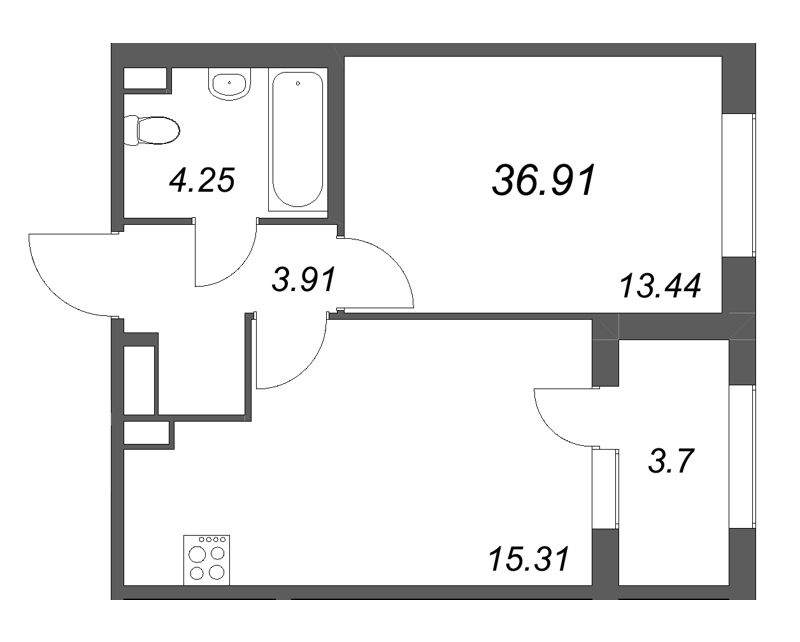 2 ккв (Евро) 36,9 м²