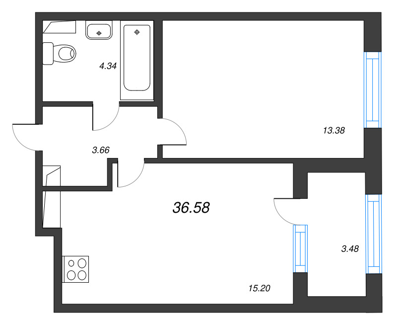 2 ккв (Евро) 36,6 м²
