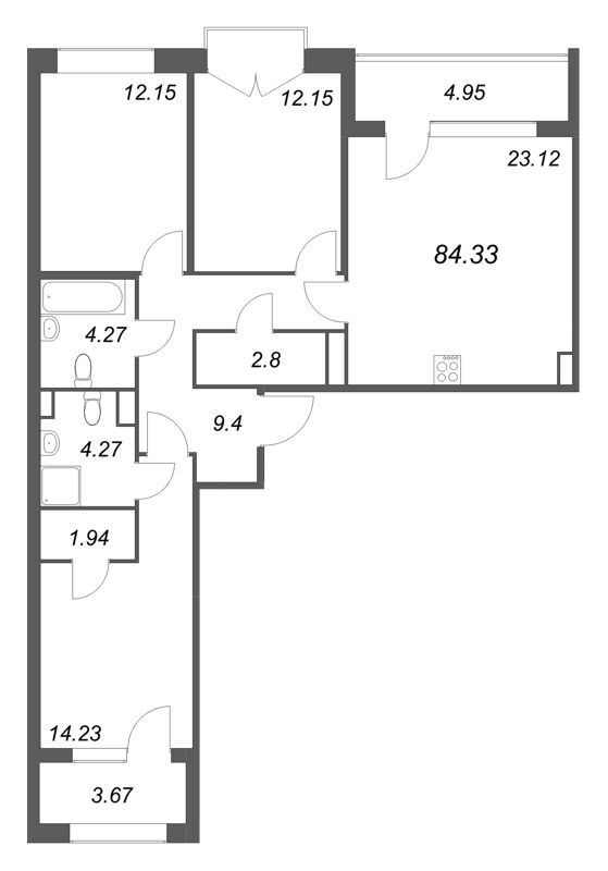 4 ккв (Евро) 84,3 м²