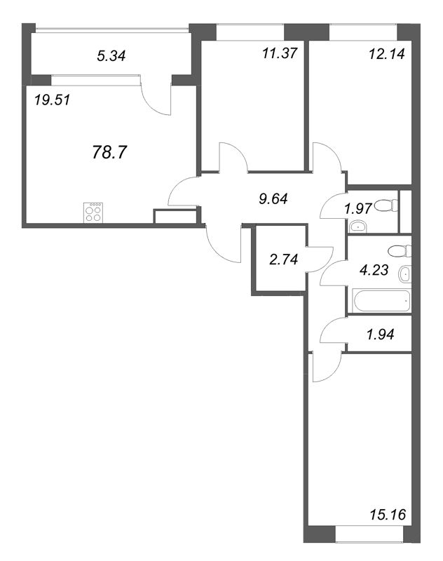 4 ккв (Евро) 78,7 м²