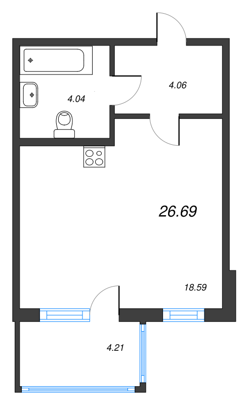 Студия 26,7 м²
