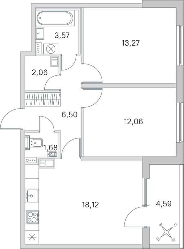 3 ккв (Евро) 57,3 м²