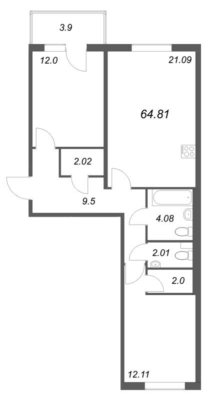 3 ккв (Евро) 64,8 м²