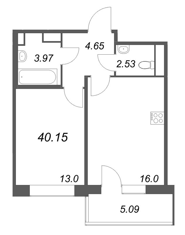 2 ккв (Евро) 40,2 м²