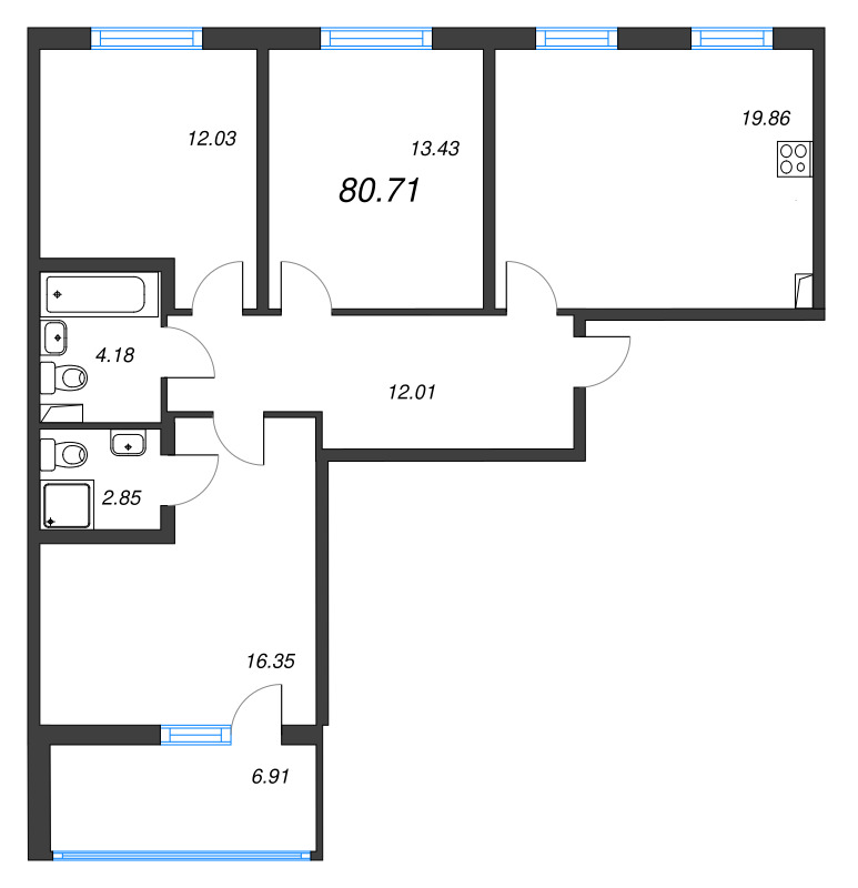 4 ккв (Евро) 80,7 м²