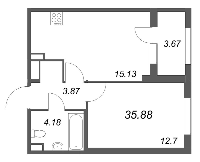 2 ккв (Евро) 35,9 м²