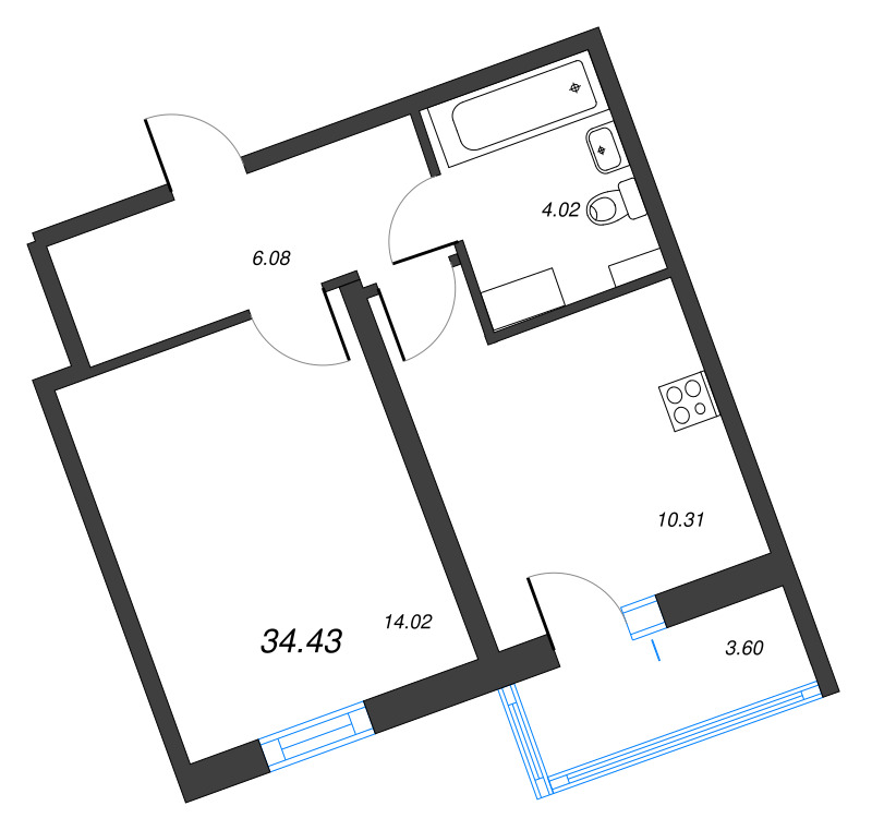 1 ккв 34,4 м²