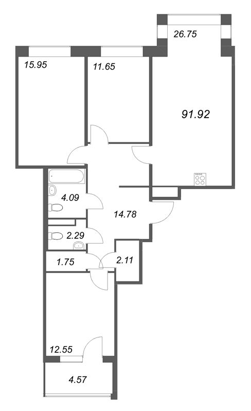 4 ккв (Евро) 91,9 м²