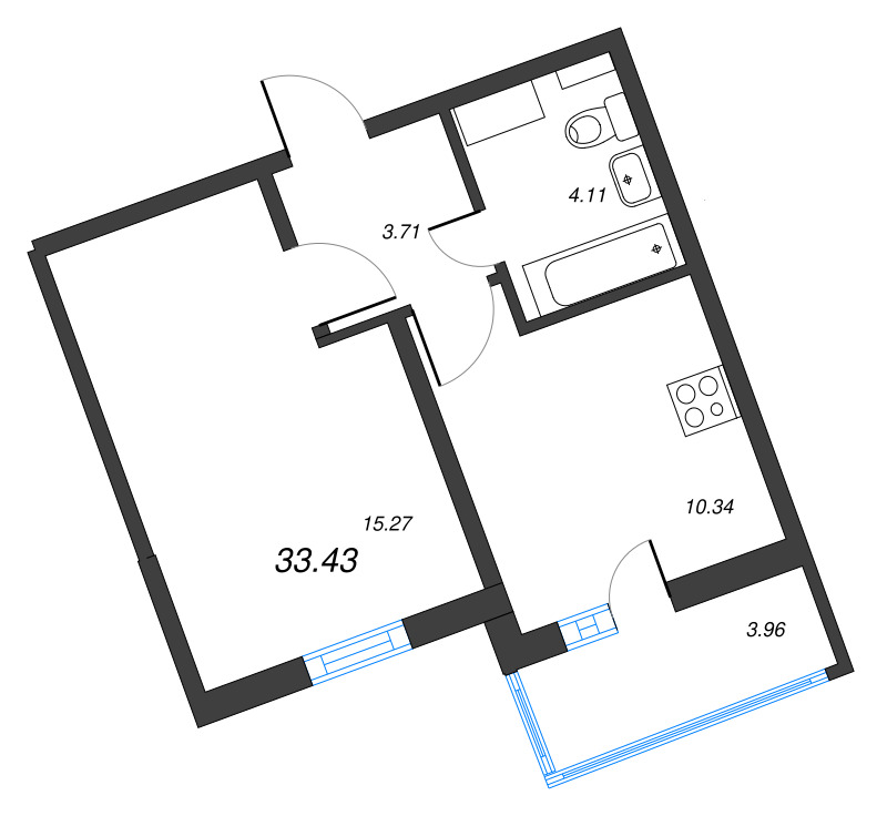 1 ккв 33,4 м²