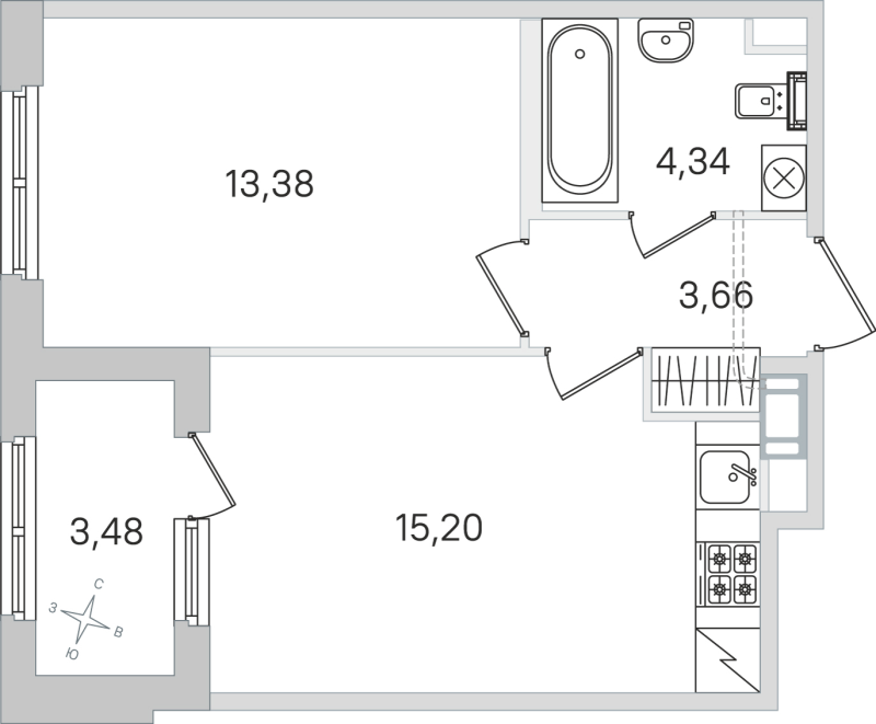 2 ккв (Евро) 36,6 м²