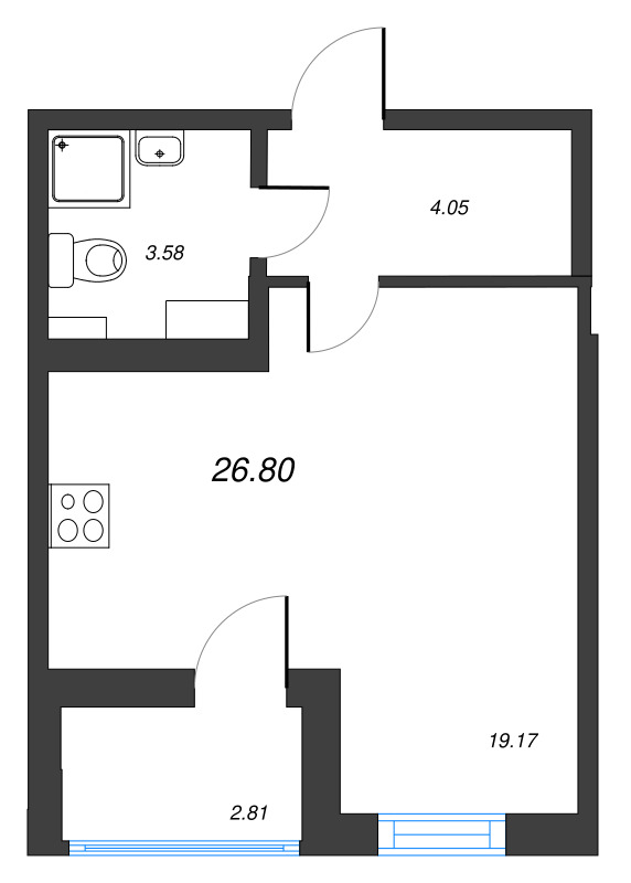 Студия 26,8 м²