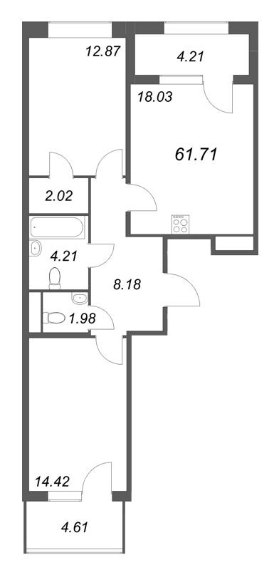 3 ккв (Евро) 61,7 м²