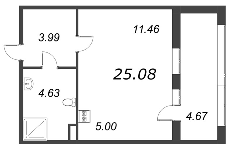 Студия 25,1 м²