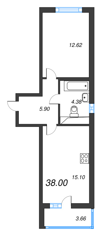 2 ккв (Евро) 38 м²