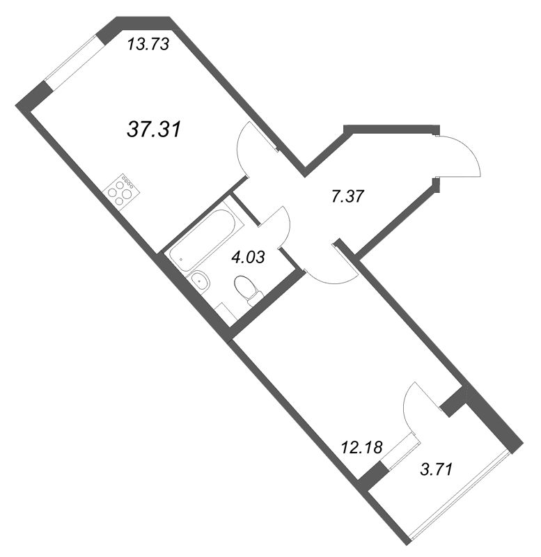 1 ккв 37,3 м²