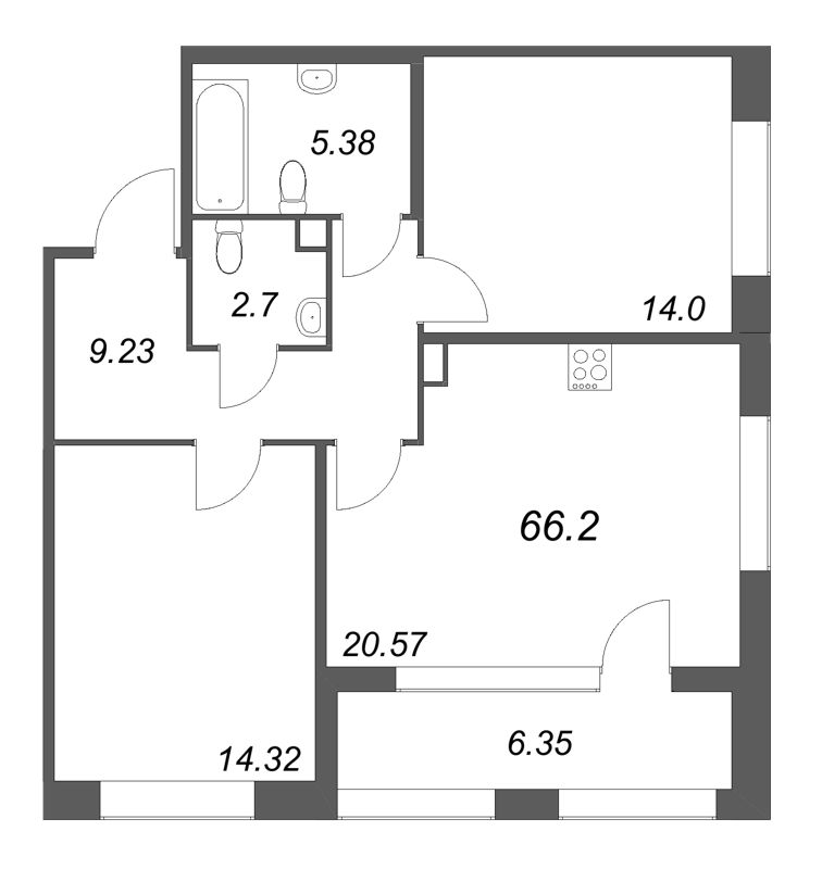 3 ккв (Евро) 66,2 м²