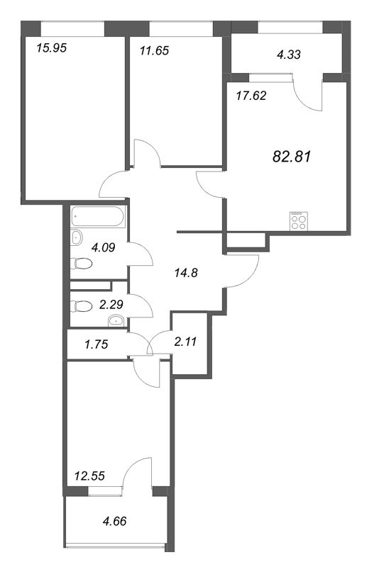 4 ккв (Евро) 82,8 м²
