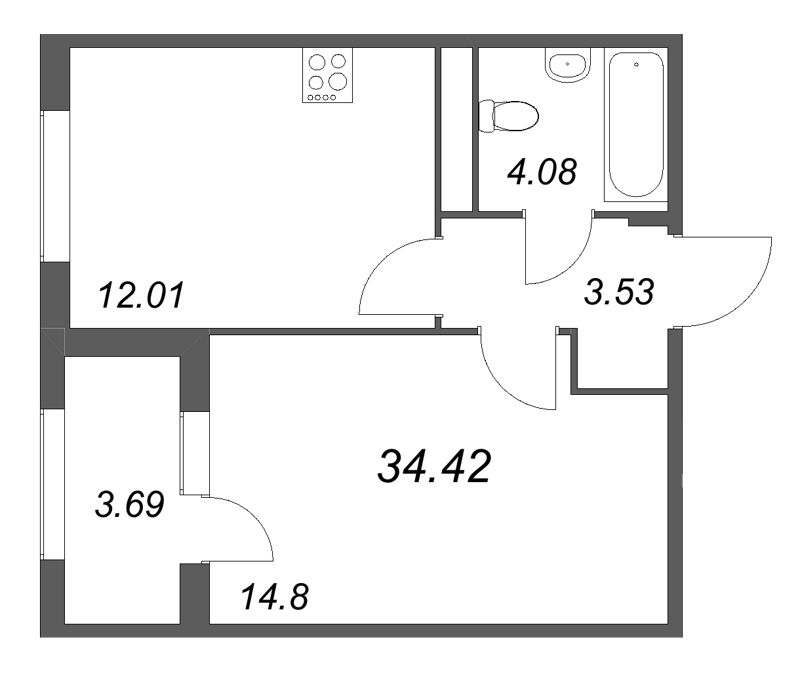 1 ккв 34,4 м²