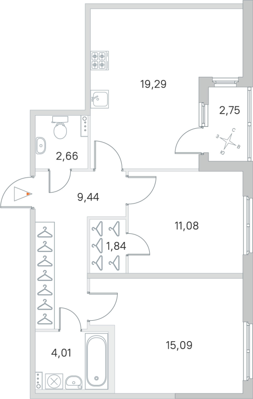 3 ккв (Евро) 63,4 м²
