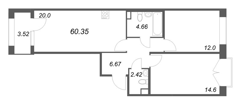 3 ккв (Евро) 60,4 м²