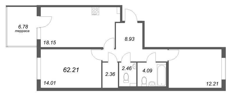 3 ккв (Евро) 62,2 м²