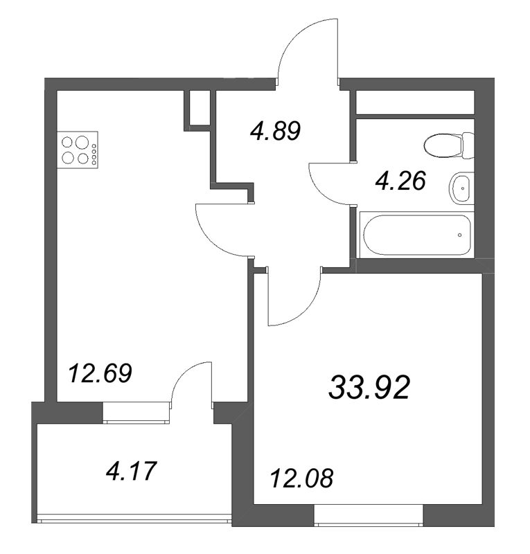 1 ккв 33,9 м²