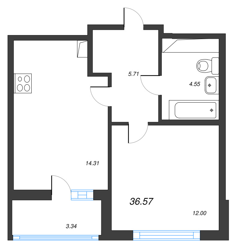 1 ккв 36,6 м²