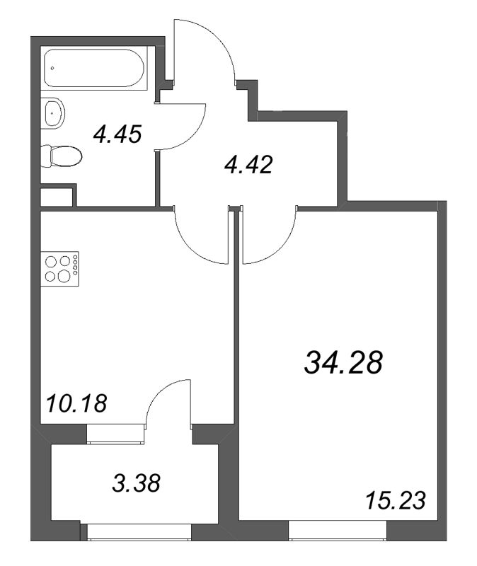 1 ккв 34,3 м²