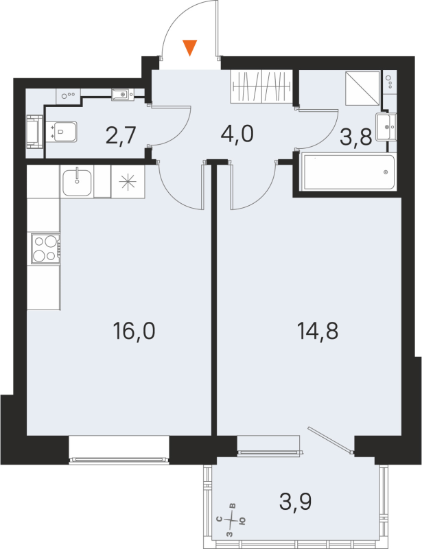 2 ккв (Евро) 41,3 м²