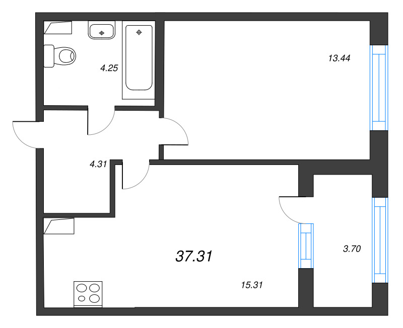 2 ккв (Евро) 37,3 м²