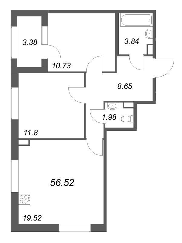 3 ккв (Евро) 56,5 м²