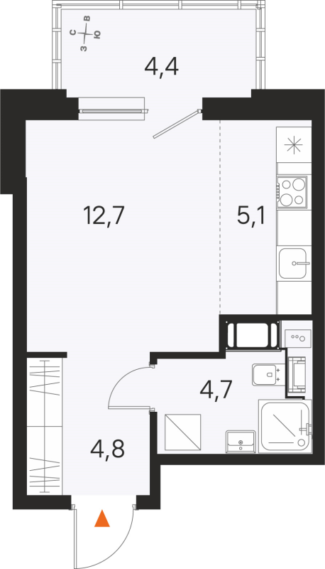 Студия 27,3 м²