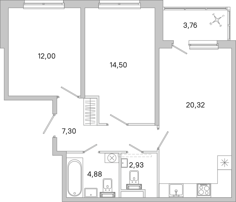 3 ккв (Евро) 61,9 м²