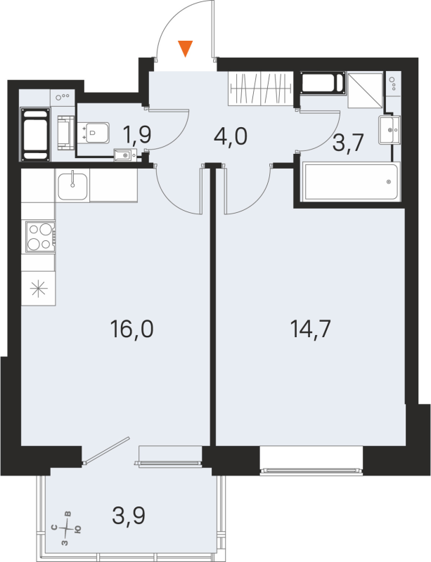 2 ккв (Евро) 40,3 м²