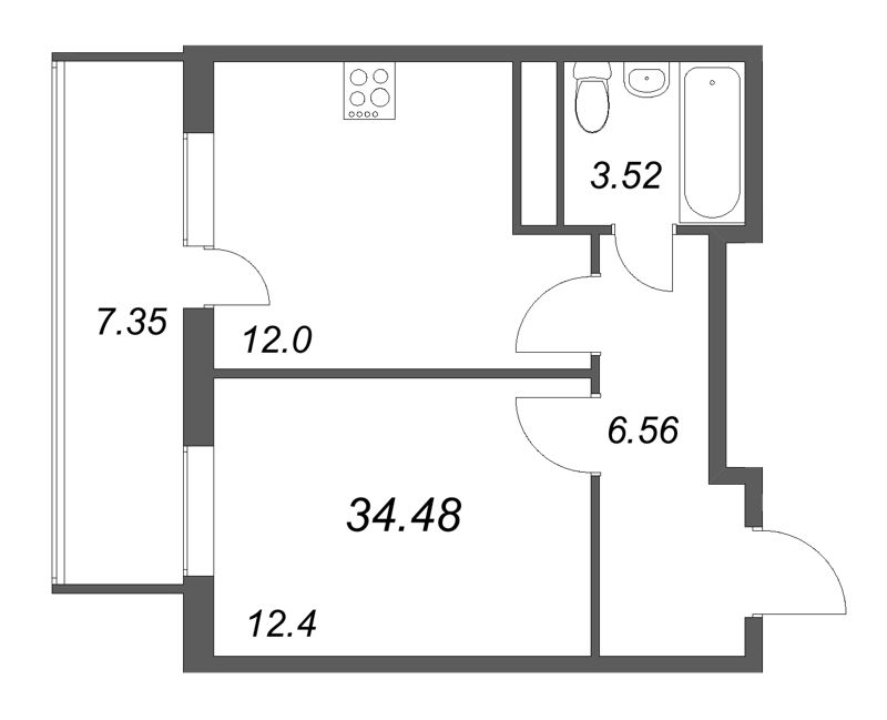 1 ккв 34,5 м²