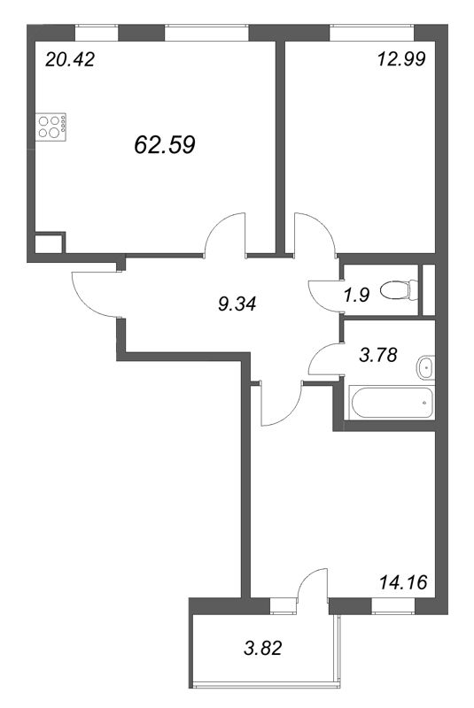 3 ккв (Евро) 62,6 м²