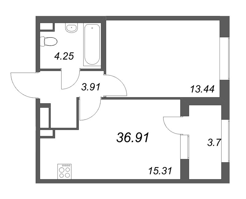 2 ккв (Евро) 36,9 м²