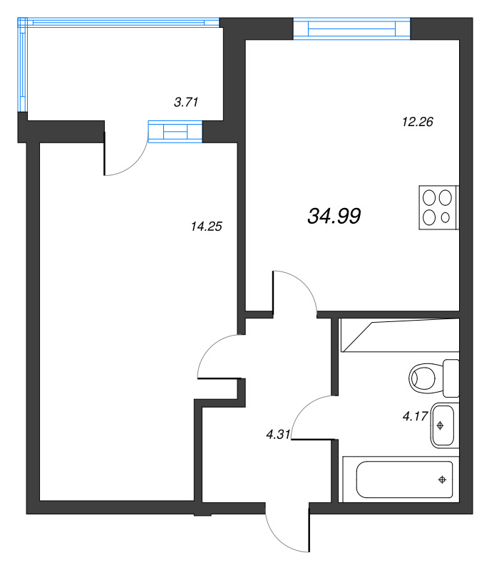 1 ккв 35 м²