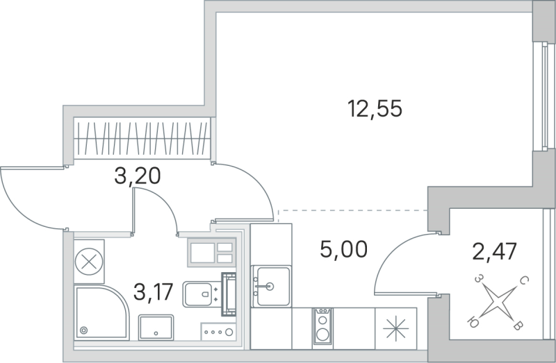Студия 23,9 м²
