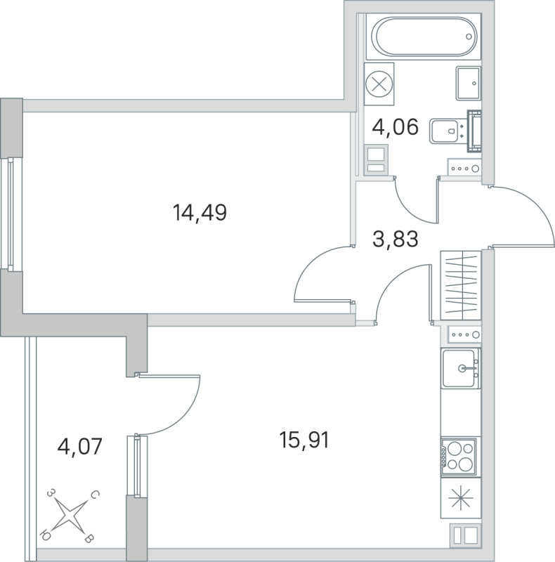 2 ккв (Евро) 38,3 м²